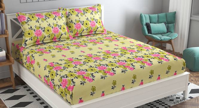 Carmen Green Floral 160 TC Cotton Double Size Bedsheet with 2 Pillow Covers (Green, Double Size) by Urban Ladder - Front View Design 1 - 485323