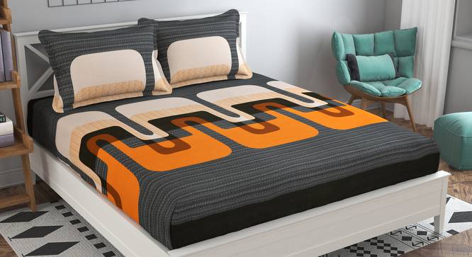 Alejandra Beige Abstract 160 TC Cotton Double Size Bedsheet with 2 Pillow Covers (Beige, Double Size) by Urban Ladder - Front View Design 1 - 485325