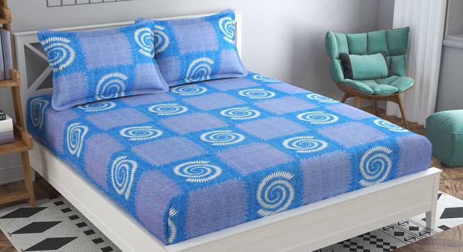Olivia Blue Abstract 160 TC Cotton Double Size Bedsheet with 2 Pillow Covers (Blue, Double Size) by Urban Ladder - Front View Design 1 - 485326