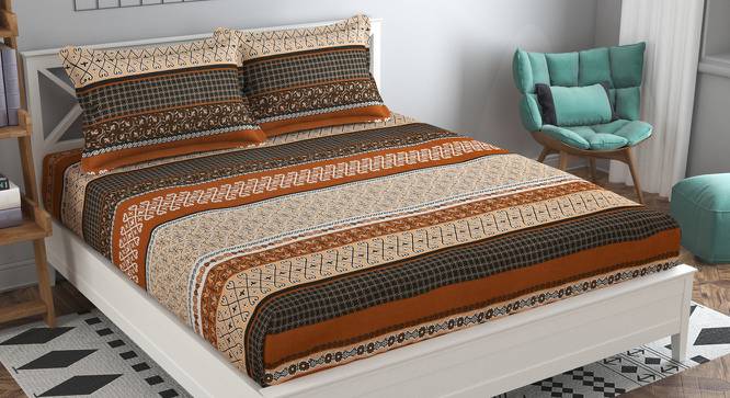 Aitana Brown Abstract 160 TC Cotton Double Size Bedsheet with 2 Pillow Covers (Brown, Double Size) by Urban Ladder - Front View Design 1 - 485328