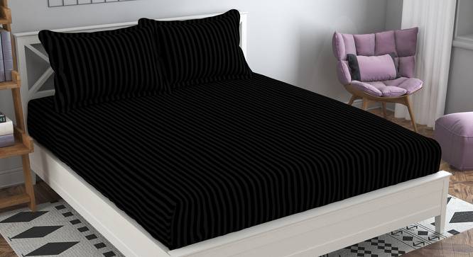 Marcos Black Solid 210 TC Cotton King Size Bedsheet with 2 Pillow Covers (Black, King Size) by Urban Ladder - Front View Design 1 - 485334