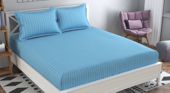 Izan Blue Solid 210 TC Cotton King Size Bedsheet with 2 Pillow Covers (Blue, King Size) by Urban Ladder - Front View Design 1 - 485335