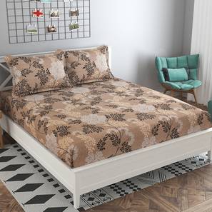 Beige Floral 160 TC Cotton Double Size Bedsheet