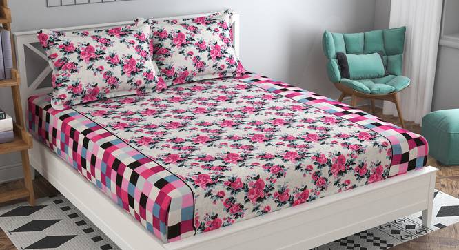 Sara Pink Floral 160 TC Cotton Double Size Bedsheet with 2 Pillow Covers (Pink, Double Size) by Urban Ladder - Front View Design 1 - 485419