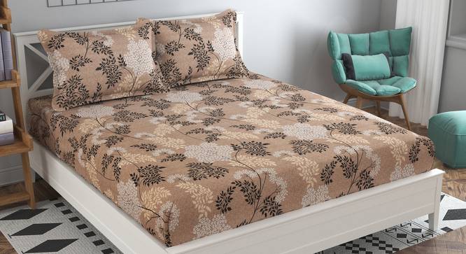 Valentina Beige Floral 160 TC Cotton Double Size Bedsheet with 2 Pillow Covers (Beige, Double Size) by Urban Ladder - Front View Design 1 - 485422