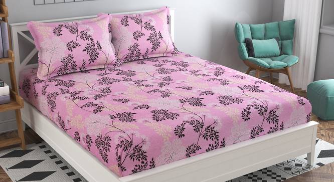 Irene Pink Floral 160 TC Cotton Double Size Bedsheet with 2 Pillow Covers (Pink, Double Size) by Urban Ladder - Front View Design 1 - 485423