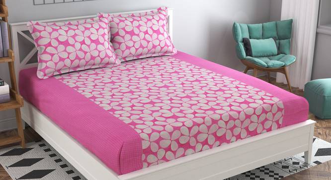 Lola Pink Floral 160 TC Cotton Double Size Bedsheet with 2 Pillow Covers (Pink, Double Size) by Urban Ladder - Front View Design 1 - 485426