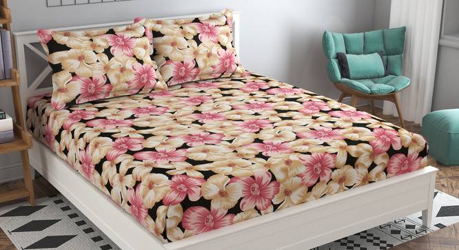 Vega Pink Floral 160 TC Cotton Double Size Bedsheet with 2 Pillow Covers (Pink, Double Size) by Urban Ladder - Front View Design 1 - 485428