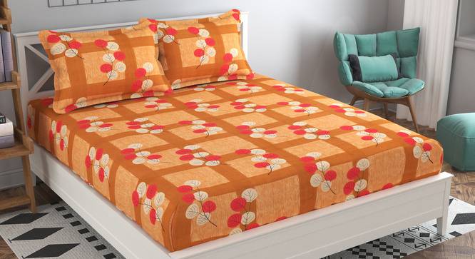 Mario Gold Floral 160 TC Cotton Double Size Bedsheet with 2 Pillow Covers (Gold, Double Size) by Urban Ladder - Front View Design 1 - 485431