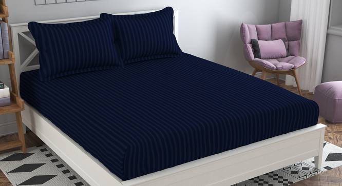Miguel Blue Solid 210 TC Cotton King Size Bedsheet with 2 Pillow Covers (Blue, King Size) by Urban Ladder - Front View Design 1 - 485435