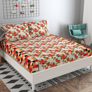 Orange Floral 160 TC Cotton Double Size Bedsheet-image-6