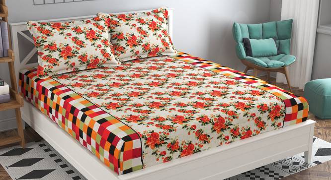 Carla Orange Floral 160 TC Cotton Double Size Bedsheet with 2 Pillow Covers (Orange, Double Size) by Urban Ladder - Front View Design 1 - 485516