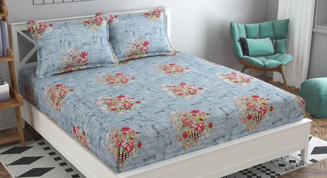 Valeria Silver Floral 160 TC Cotton Double Size Bedsheet with 2 Pillow Covers (Silver, Double Size) by Urban Ladder - Front View Design 1 - 485517