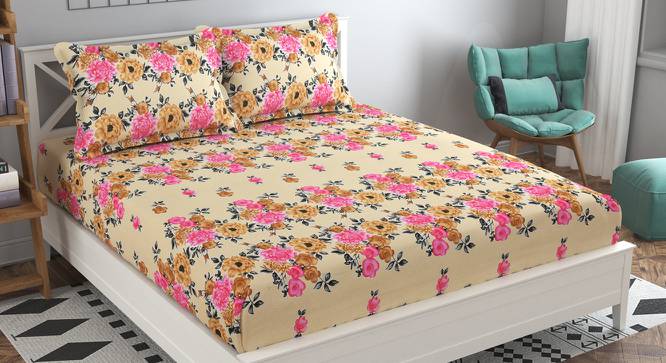 Marta Pink Floral 160 TC Cotton Double Size Bedsheet with 2 Pillow Covers (Pink, Double Size) by Urban Ladder - Front View Design 1 - 485518