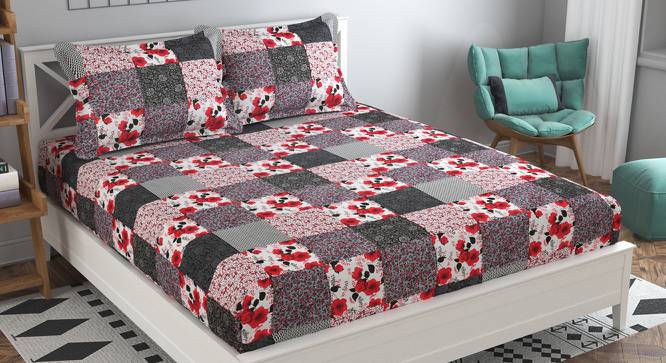 Hugo Red Floral 160 TC Cotton Double Size Bedsheet with 2 Pillow Covers (Red, Double Size) by Urban Ladder - Front View Design 1 - 485520