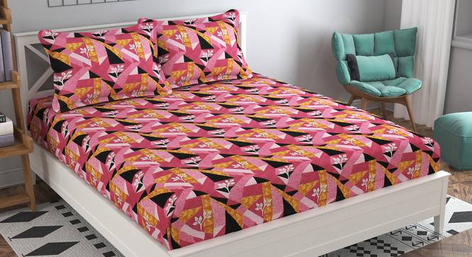 Alvaro Pink Floral 160 TC Cotton Double Size Bedsheet with 2 Pillow Covers (Pink, Double Size) by Urban Ladder - Front View Design 1 - 485524