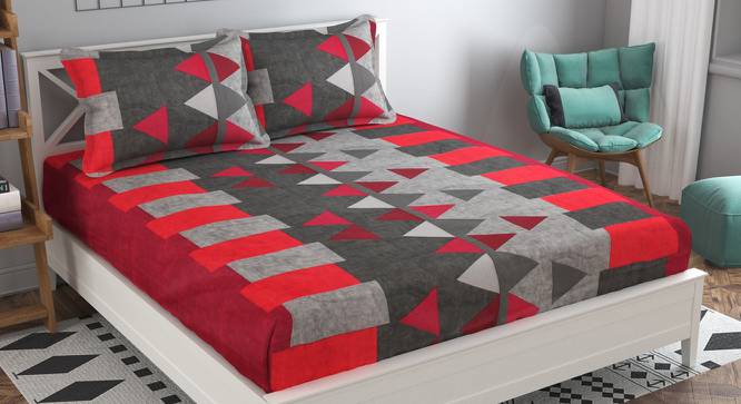 Adrian Red Geometric 160 TC Cotton Double Size Bedsheet with 2 Pillow Covers (Red, Double Size) by Urban Ladder - Front View Design 1 - 485525