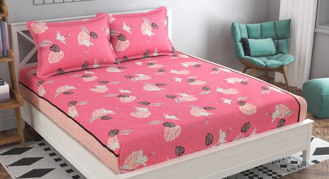 Diego Pink Floral 160 TC Cotton Double Size Bedsheet with 2 Pillow Covers (Pink, Double Size) by Urban Ladder - Front View Design 1 - 485526