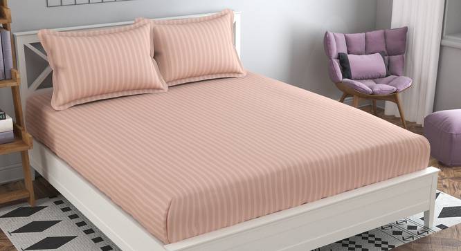 Sergio Peach Solid 210 TC Cotton King Size Bedsheet with 2 Pillow Covers (Peach, King Size) by Urban Ladder - Front View Design 1 - 485530