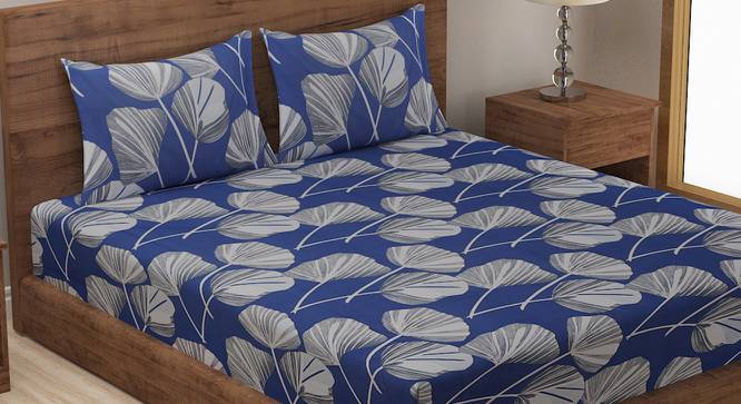 Hardin Blue Floral 210 TC Polycotton King Size Bedsheet With 2 Pillow Covers (Blue, King Size) by Urban Ladder - Front View Design 1 - 485657