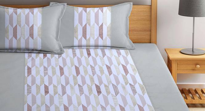 Harwell Beige Geometric 210 TC Cotton King Size Bedsheet With 2 Pillow Covers (Beige, King Size) by Urban Ladder - Front View Design 1 - 485661