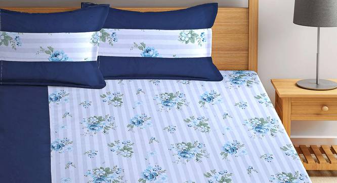 Orwin Blue Floral 210 TC Cotton King Size Bedsheet With 2 Pillow Covers (Blue, King Size) by Urban Ladder - Front View Design 1 - 485662