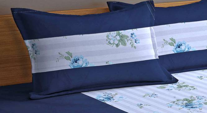 Orwin Blue Floral 210 TC Cotton King Size Bedsheet With 2 Pillow Covers (Blue, King Size) by Urban Ladder - Cross View Design 1 - 485671