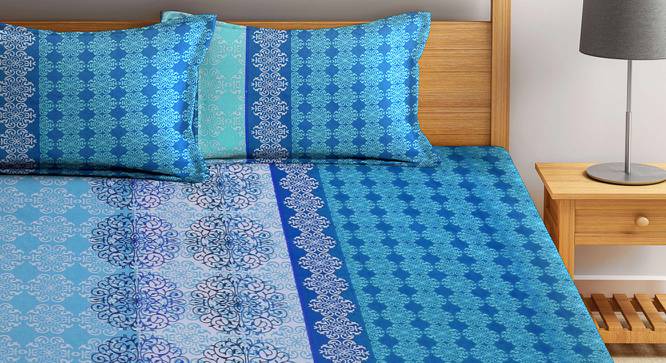 Orrin Blue Abstract 210 TC Cotton King Size Bedsheet With 2 Pillow Covers (Blue, King Size) by Urban Ladder - Front View Design 1 - 485704