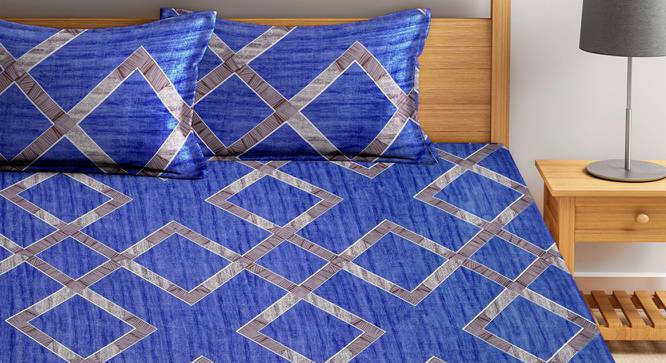 Dilbert Blue Geometric 210 TC Polycotton King Size Bedsheet With 2 Pillow Covers (Blue, King Size) by Urban Ladder - Front View Design 1 - 485707