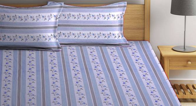 Carlisle Blue Floral 210 TC Cotton King Size Bedsheet With 2 Pillow Covers (Blue, King Size) by Urban Ladder - Front View Design 1 - 485709