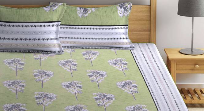 Clive Green Floral 210 TC Cotton King Size Bedsheet With 2 Pillow Covers (Green, King Size) by Urban Ladder - Front View Design 1 - 485754