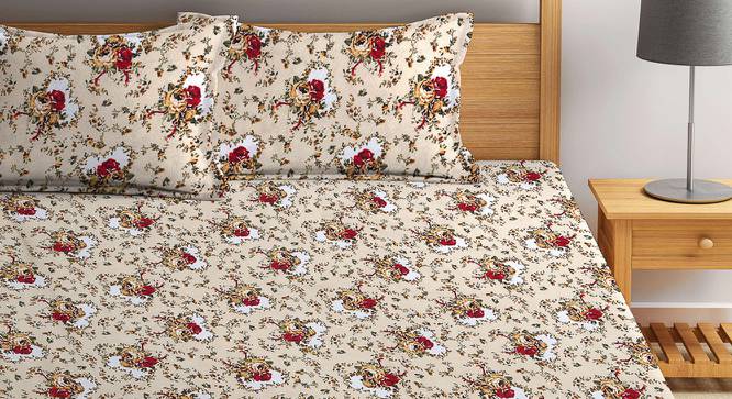 Elger Beige Floral 210 TC Polycotton King Size Bedsheet With 2 Pillow Covers (Beige, King Size) by Urban Ladder - Front View Design 1 - 485888
