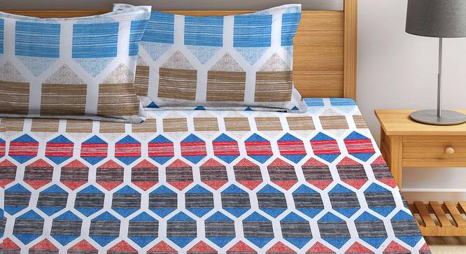 Waylan Multicolor Geometric 210 TC Polycotton King Size Bedsheet With 2 Pillow Covers (King Size, Multicolor) by Urban Ladder - Front View Design 1 - 485936