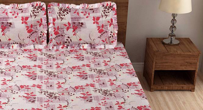 Murton Red Floral 210 TC Cotton King Size Bedsheet With 2 Pillow Covers (Red, King Size) by Urban Ladder - Front View Design 1 - 486027