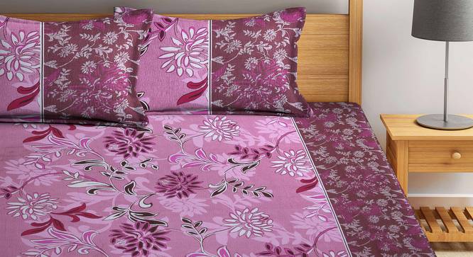 Haddon Pink Floral 210 TC Cotton King Size Bedsheet With 2 Pillow Covers (Pink, King Size) by Urban Ladder - Front View Design 1 - 486082