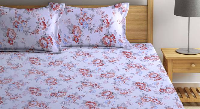 Rubie Red Floral 210 TC Cotton King Size Bedsheet With 2 Pillow Covers (Red, King Size) by Urban Ladder - Front View Design 1 - 486085