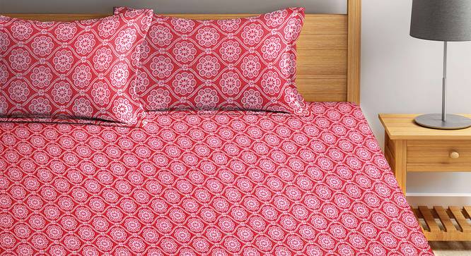 Champion Red Abstract 210 TC Cotton King Size Bedsheet With 2 Pillow Covers (Red, King Size) by Urban Ladder - Front View Design 1 - 486123