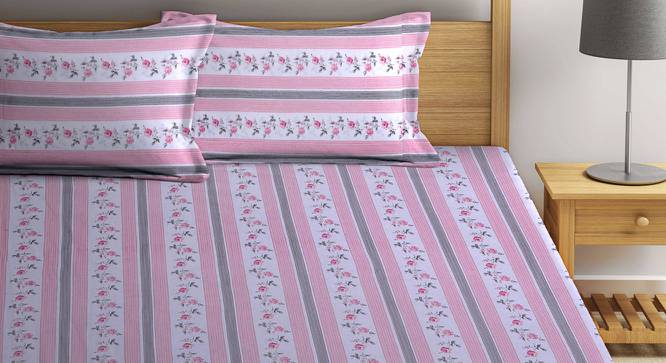Marillyn Pink Floral 210 TC Cotton King Size Bedsheet With 2 Pillow Covers (Pink, King Size) by Urban Ladder - Front View Design 1 - 486124