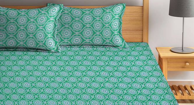 Angie Green Woven Design 300 TC Cotton King Size Bed Cover with 2 Pillow Covers (Green, King Size) by Urban Ladder - Front View Design 1 - 486126