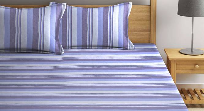 Liberty Blue Striped 300 TC Cotton King Size Bed Cover with 2 Pillow Covers (Blue, King Size) by Urban Ladder - Front View Design 1 - 486127