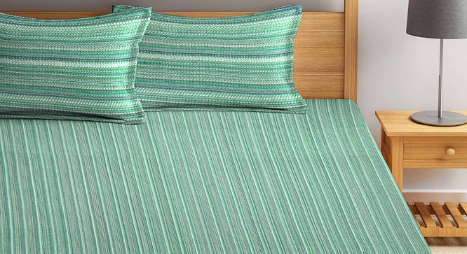 Cassandra Green Striped 300 TC Cotton King Size Bed Cover with 2 Pillow Covers (Green, King Size) by Urban Ladder - Front View Design 1 - 486156
