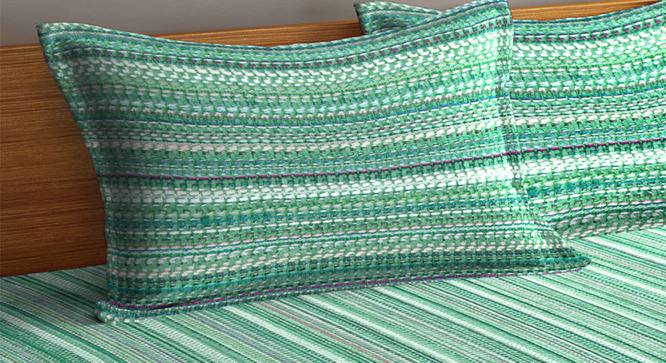 Cassandra Green Striped 300 TC Cotton King Size Bed Cover with 2 Pillow Covers (Green, King Size) by Urban Ladder - Cross View Design 1 - 486167