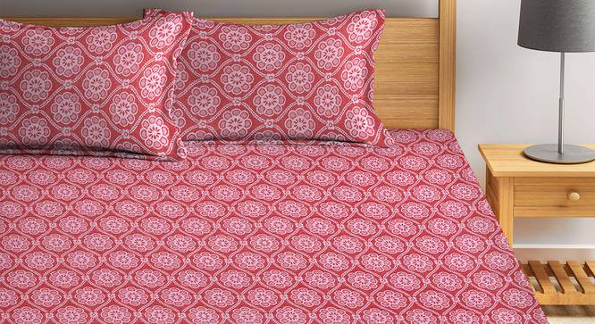 Michaela Red Woven Design 300 TC Cotton King Size Bed Cover with 2 Pillow Covers (Red, King Size) by Urban Ladder - Front View Design 1 - 486196