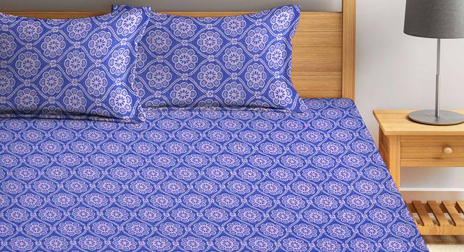 Melina Blue Woven Design 300 TC Cotton King Size Bed Cover with 2 Pillow Covers (Blue, King Size) by Urban Ladder - Front View Design 1 - 486197