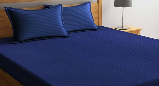 Sean Navy 210 TC fabric King Size  Bedsheets With  2 Pillow Covers (Navy, King Size) by Urban Ladder - Cross View Design 1 - 486899