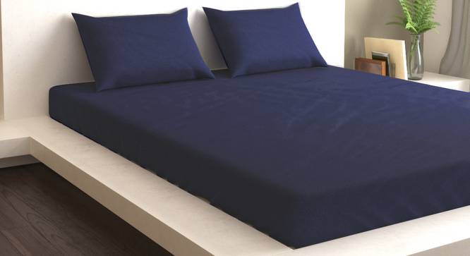 Holly Navy Blue 210 TC fabric Queen Size  Bedsheets With  2 Pillow Covers (Navy Blue, Queen Size) by Urban Ladder - Cross View Design 1 - 487032
