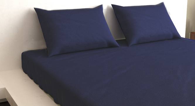 Holly Navy Blue 210 TC fabric Queen Size  Bedsheets With  2 Pillow Covers (Navy Blue, Queen Size) by Urban Ladder - Front View Design 1 - 487047