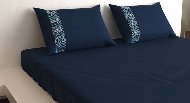 Aniston Navy 400 TC fabric King Size  Bedsheets With  2 Pillow Covers (Navy, King Size) by Urban Ladder - Front View Design 1 - 487119