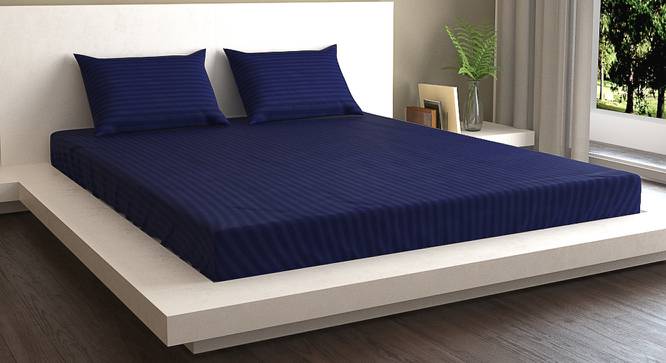 Jack Navy 210 TC fabric Queen Size  Bedsheets With  2 Pillow Covers (Navy, Queen Size) by Urban Ladder - Cross View Design 1 - 487518