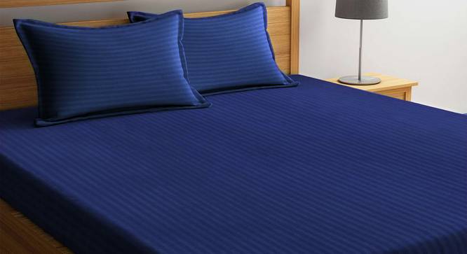 Laurence Navy 210 TC fabric Queen Size  Bedsheets With  2 Pillow Covers (Navy, Queen Size) by Urban Ladder - Cross View Design 1 - 487520